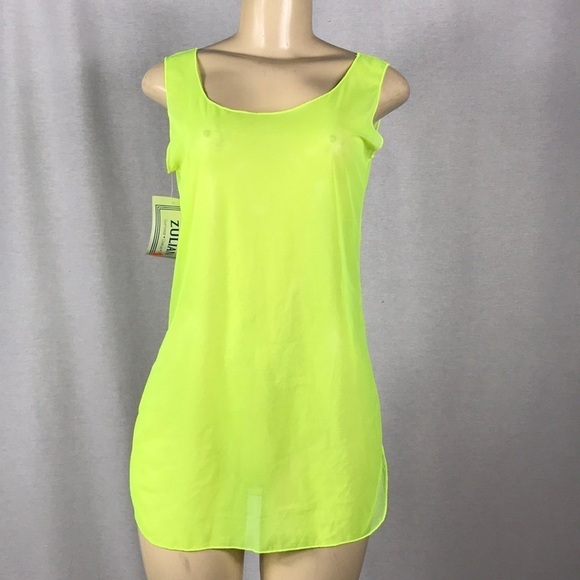 Zuliana Size S/M Neón Yellow Mesh Beach Dress. Made in USA. New With Tags - Picture 1 of 3